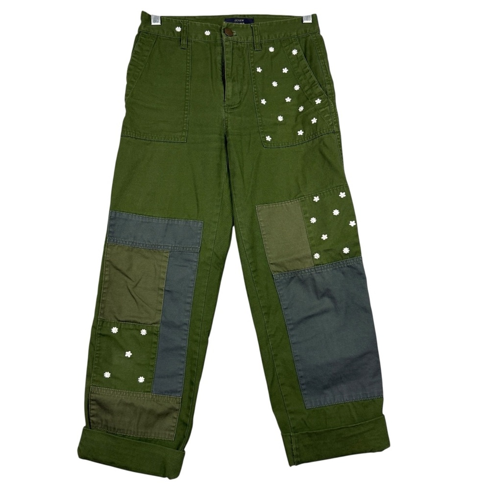J Crew Patchwork Green Cuff Straight Pants - image 2